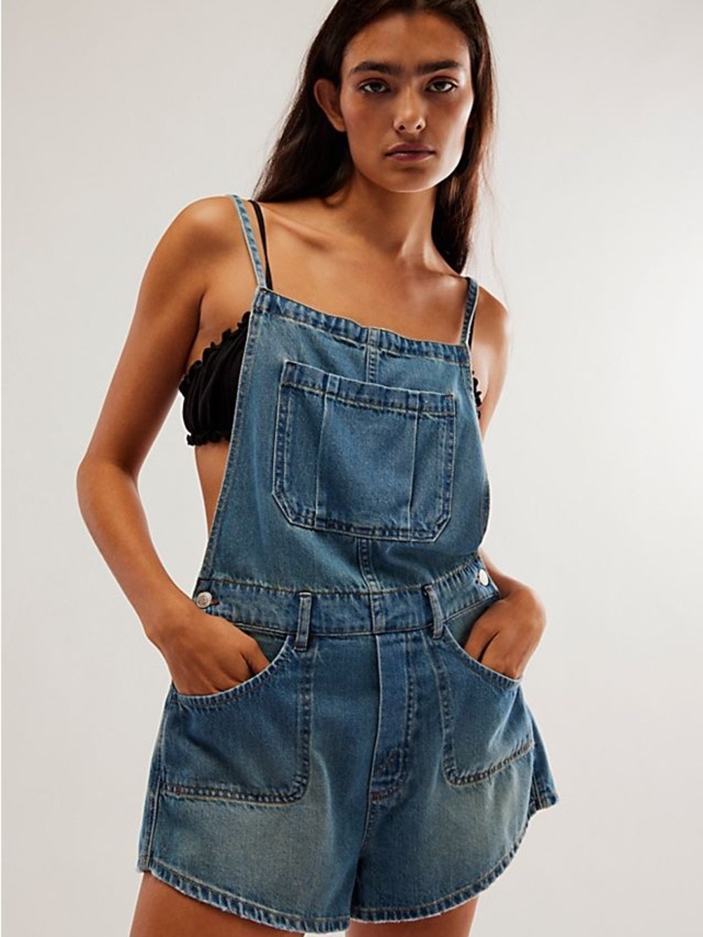Free People We The Free Canyonland Shortalls Denim Short Overalls - Blue M